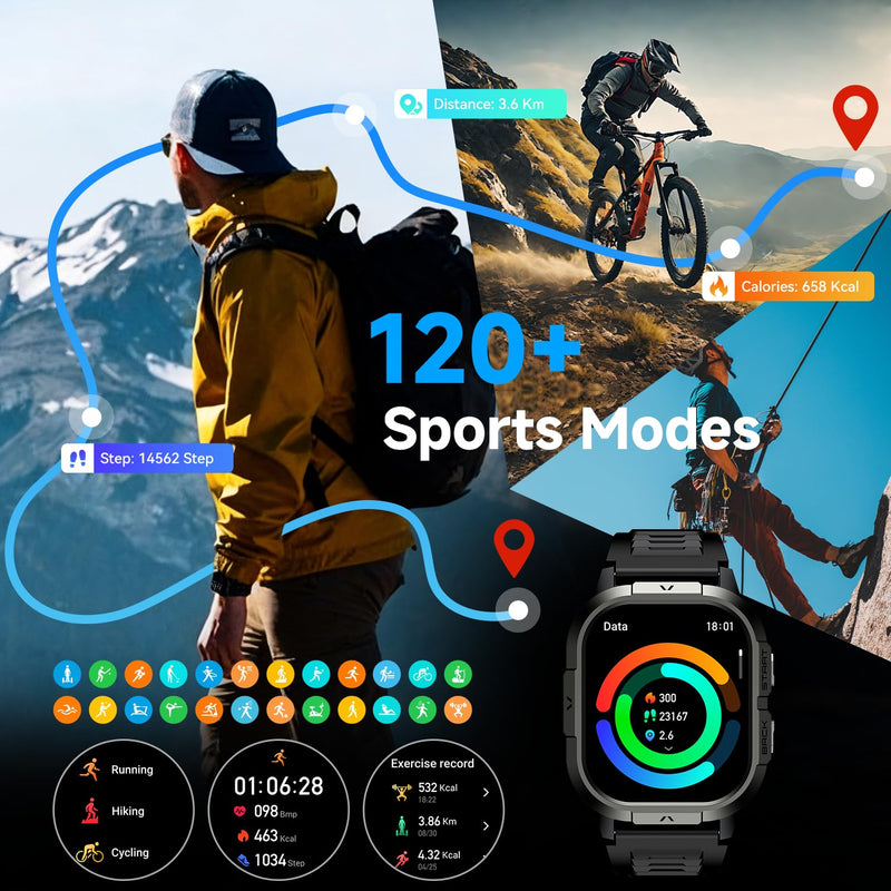 Smart Watch for Men Fitness Tracker: Make Answer Call Military Smart Watches for Men Digital Watches Waterproof Running Step Smartwatch Android Phones iPhone Samsung Compatible SpO2 Heart Rate Monitor Black