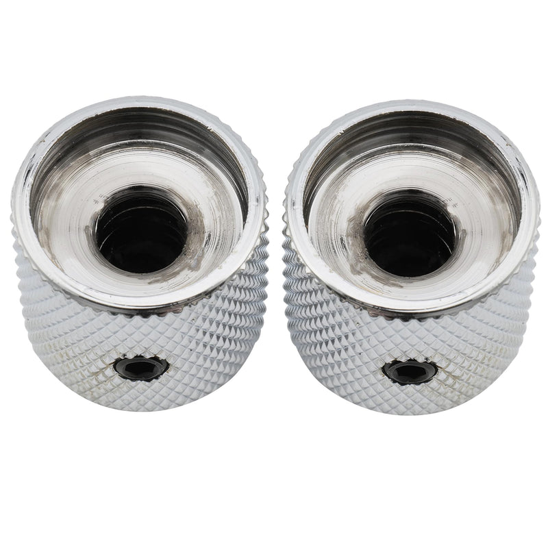Musiclily Pro 1/4" Steel Fine Knurled Dome Knobs Universal Fitting Control Knobs with Set Screw and Indicator Dot for Electric Guitar or Bass, Chrome (Set of 2)