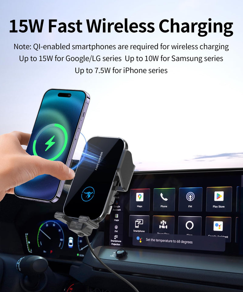 Wireless Charger Car Phone Holder for Honda Accord 2023-2026 12.3" Screen | Auto Clamp Cell Phone Mount Accessories 15W Qi Fast Charging Stand Compatible with iPhone Android,360° Navigation Bracket