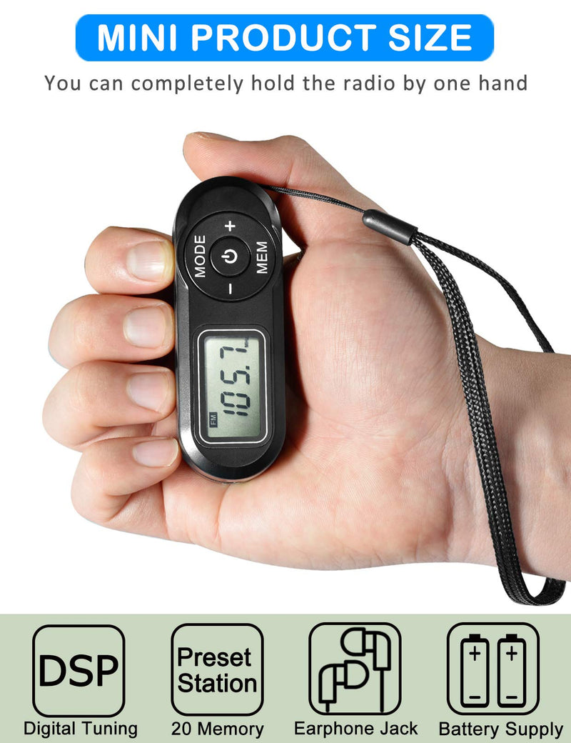 Portable Radio, ZHIWHIS FM Digital Tuner with Best Reception, Pocket Transistor Receiver with Stereo Sound, Battery Operated Walkmen with Scan and Preset Black