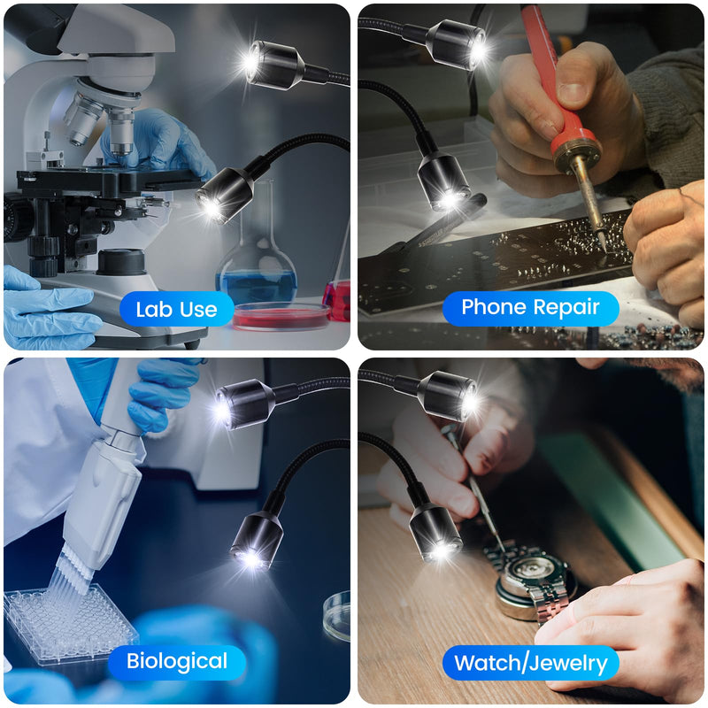 Microscope Articulated Arm Stand Gooseneck Light Set, Dual Gooseneck Spot Light C Mount Lens Holder 26mm-52mm Adjustable Clamp, HDMI USB Camera Lens Electronic Soldering Repairing Stand (Spotlight) Gooseneck SpotLight