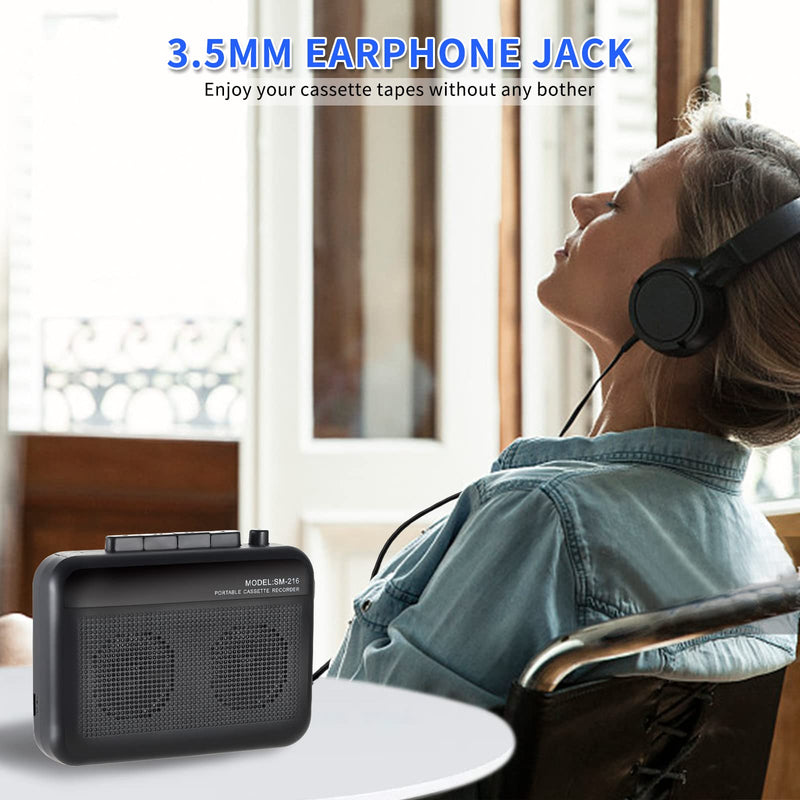 [AUSTRALIA] - Portable Cassette Player Recorder with Bluetooth Transmitter, Small Cassette Tape Player with Headphone Jack, Build-in Speaker, Microphone Jack, Powered by AC Adapter or AA Battery- Black 