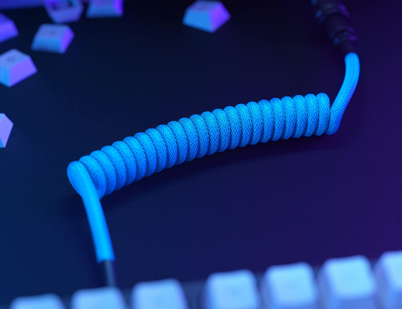 GLORIOUS Coiled Keyboard Cable – Coiled USB C Cable Artisan Braided Cables for Mechanical Gaming Keyboard Coiled Cable - Custom Keyboard Cable (Electric Blue) Electric Blue