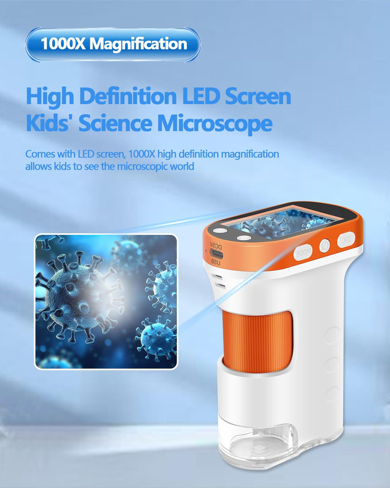 [AUSTRALIA] - OZSTAR Microscope for Kids 1000x Magnification, 2.4-inch ScreenPocket Microscope with Photo and Video Recording (with Slide Kit) Portable Educational Gift 