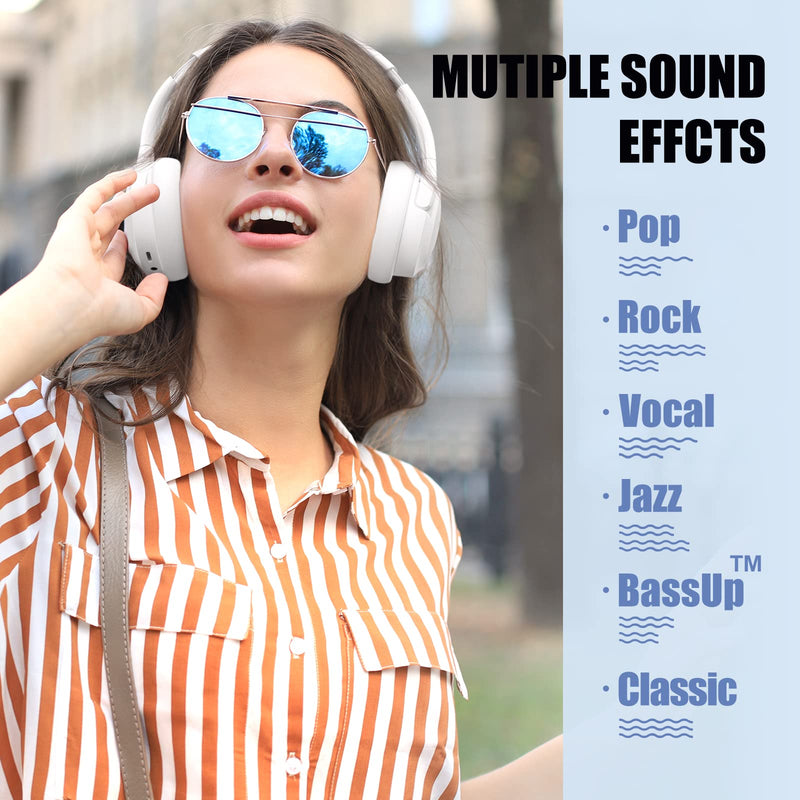 [AUSTRALIA] - Bluetooth Headphones Over Ear,BERIBES 65H Playtime and 6 EQ Music Modes with Microphone,HiFi Stereo Foldable Lightweight Wireless Headset,Deep Bass for Home Office Cellphone PC Etc.(White) White 