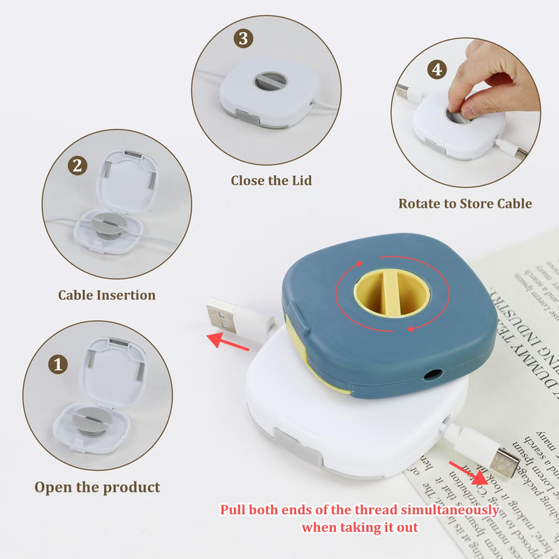 Practical Retractable Cable Management, Portable Cord Organizer with Mobile Phone Holder Function, Small Cable Holder for storing Data Cables and Headphone Cables (White) White