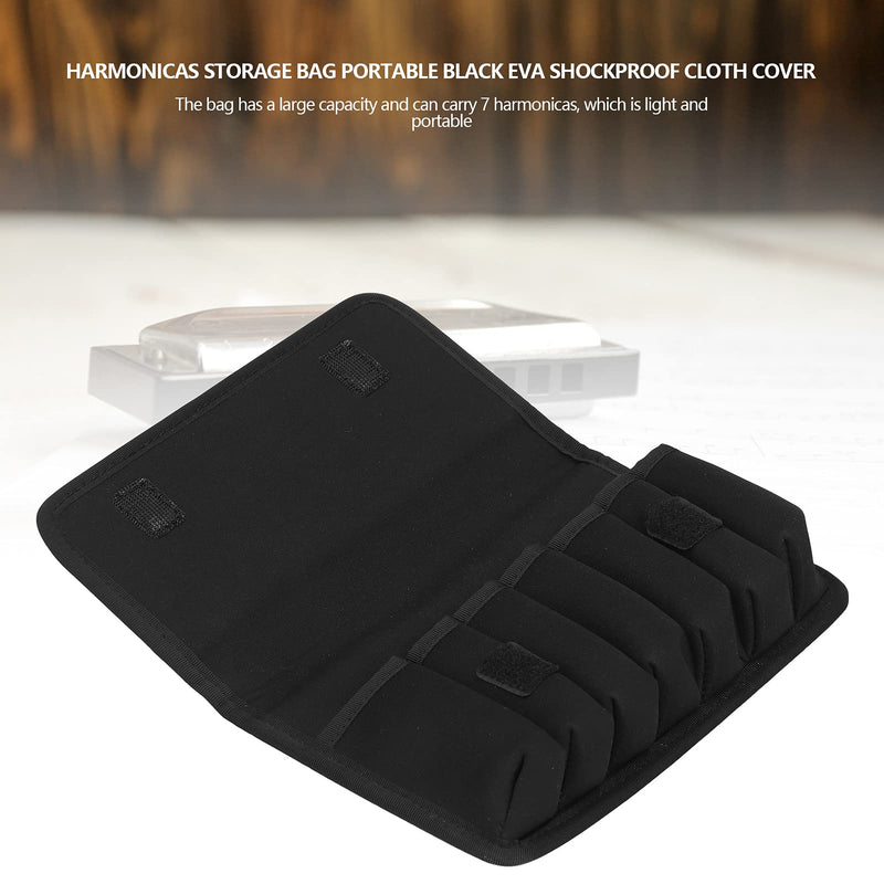 [AUSTRALIA] - 10 Holes Harmonicas Storage Bag, Large Capacity Soft Harmonica Carry Case, Portable Eva Shockproof Cloth Harmonica Cases Storage Case for 7 Harmonicas Storage (Black) 