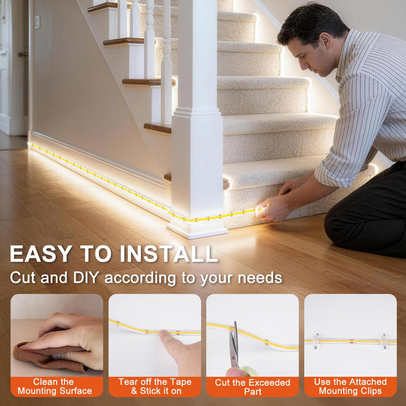 OMIKA 33FT Super Bright 3200LEDs COB LED Strip Lights Outdoor Waterproof, 6000K Cool White Plug in Rope Light Tape Light Flexible with Self-Adhesive Timer Dimmable for House Garden Camping DIY 33FT 3200LED