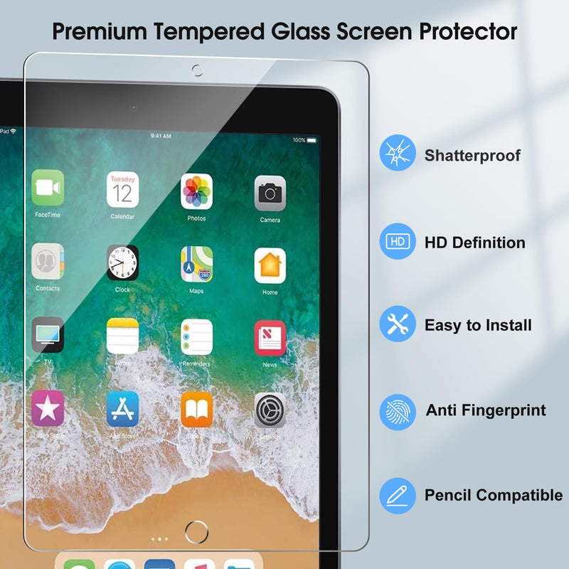 2 Pack Screen Protector Compatible with iPad 6th 5th Generation 9.7 Inch (Model A1822/A1823/A1893/A1954), Tempered Glass Film Guard