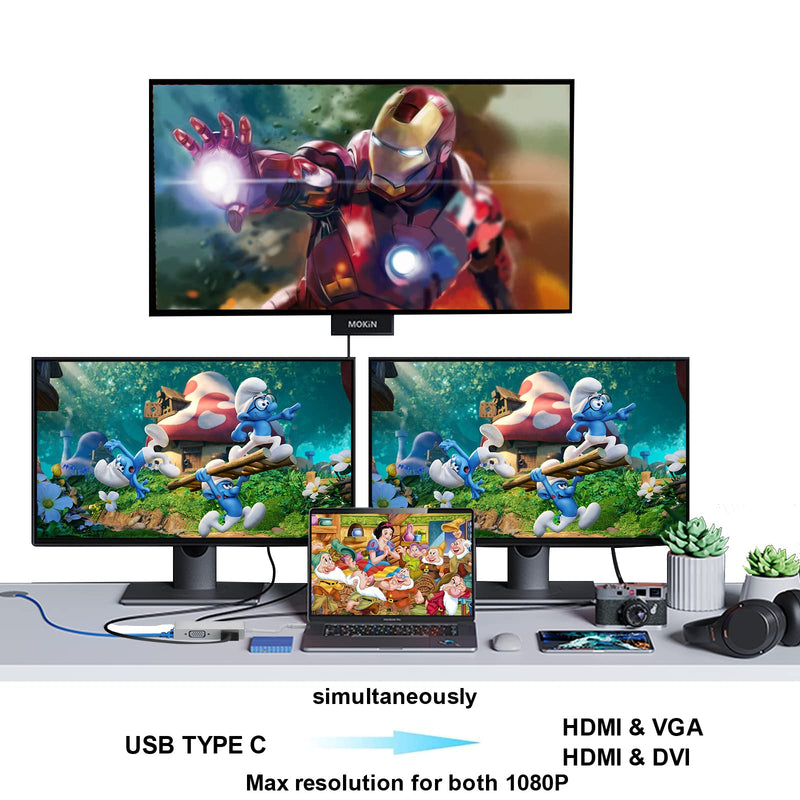 USB C to HDMI DVI VGA Adapter, Weton 4 in 1 USB-C hub to 4K HDMI, VGA, DVI Video Adapter, Male to Female Multi-Display Video Converter Monitors Connector for Mac Pro, MacBook Air, iPad Pro, XPS, etc