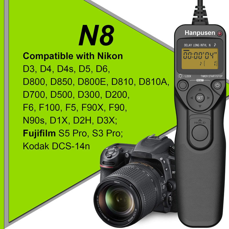 [AUSTRALIA] - Intervalometer HANPUSEN Camera Timer Remote Shutter Release Time Lapse for Nikon D3, D4, D4s, D5, D6, D800, D850, D800E, D810, D810A, D700 N8 for Nikon 