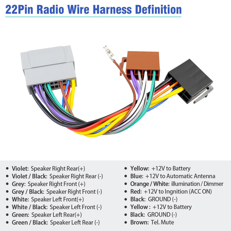 Radio Wiring Harness Adapter Compatible with Dodge Ram Caravan Charger Jeep Wrangler Commander Chrysler Voyager Sebring 22Pin Car Stereo Wire Connector