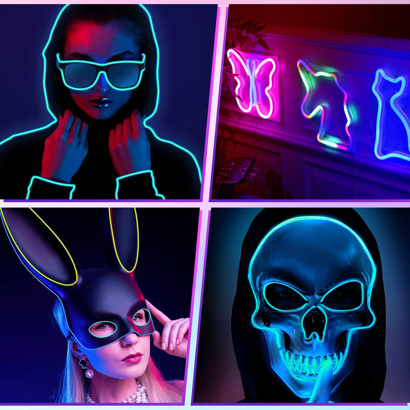 [AUSTRALIA] - Hortsun 15 Pack 7ft Neon Light El Wire Portable Cuttable Neon Glowing Battery Powered LED Lights Glow in The Dark with Battery Pack for Halloween Party 