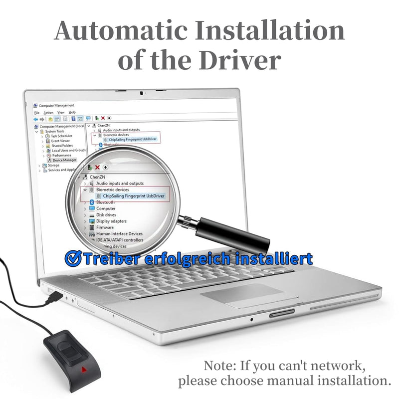 Desktop USB Fingerprint Reader, Computer Fingerprint Key Reader, USB Security Key with Extension Cable for Auto Calibration Recognition, Password