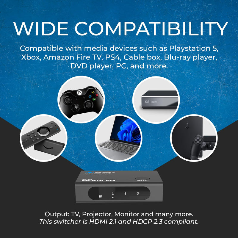 [AUSTRALIA] - OREI 8K HDMI Switch 3 in 1 Out – HDMI 2.1 Switch with Remote – 48Gbps 8K@60Hz 4K@120Hz 4K@165Hz – HDCP 2.3 – hdmi Switch 4k 120hz for PS5 Xbox PC TV 3x1 8K HDMI Switch 