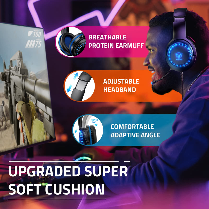 [AUSTRALIA] - Pacrate Gaming Headset for PS5/PS4/Xbox One/Nintendo Switch/PC/Mac, PS5 Headset with Microphone Xbox Headset with LED Lights, Noise Cancelling PS4 Headset for Kids Adults - Blue 