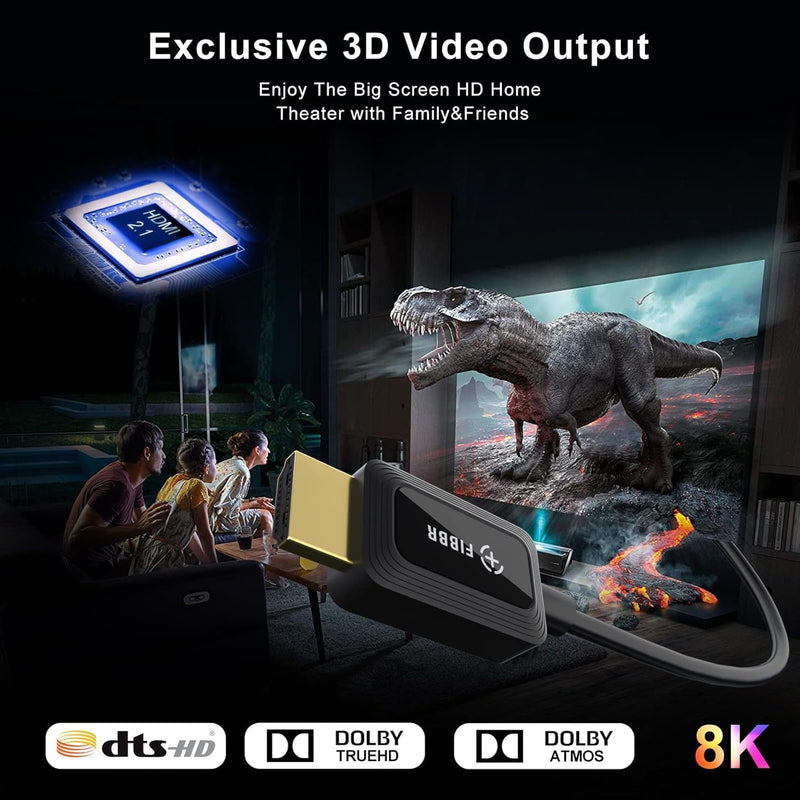 8K Fiber Optic HDMI Cable 50 ft, 48Gbps Ultra High-Speed HDMI 2.1 Cable 8K@60Hz 4K@120Hz Dynamic HDR/eARC/HDCP 2.3, Directional HDMI Cord Compatible with Game Console PS5 Xbox Series X/Blu-ray/TV etc