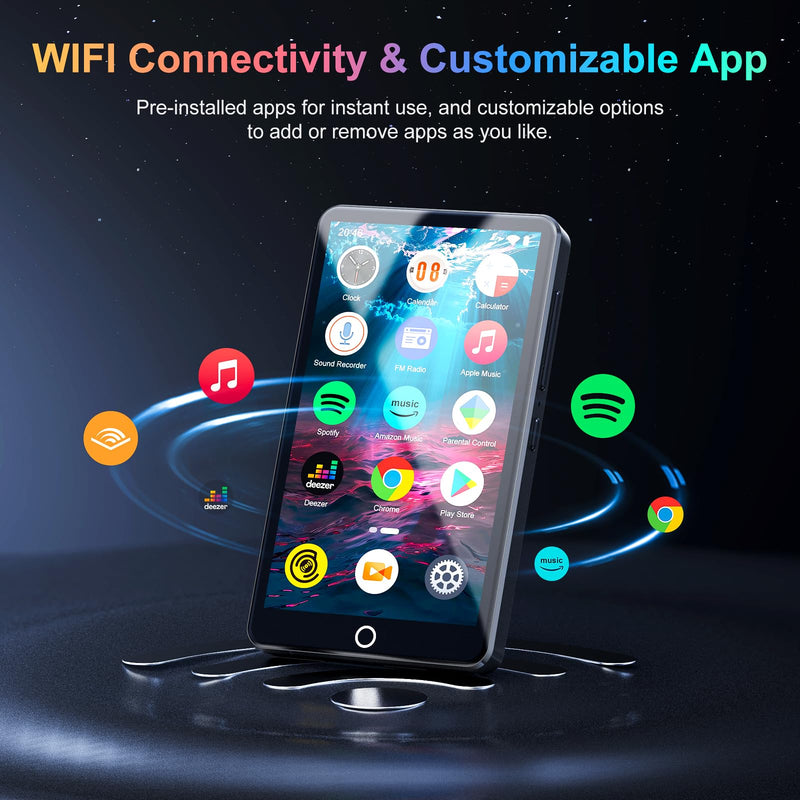 96GB MP3 Player with Bluetooth and WiFi, 4.0'' IPS Touch Screen MP4 Players, Android Music Player Built-in Speaker, Support Spotify, Amazon Music, Deezer, Audible, FM Radio, Expandable Up to 1TB black