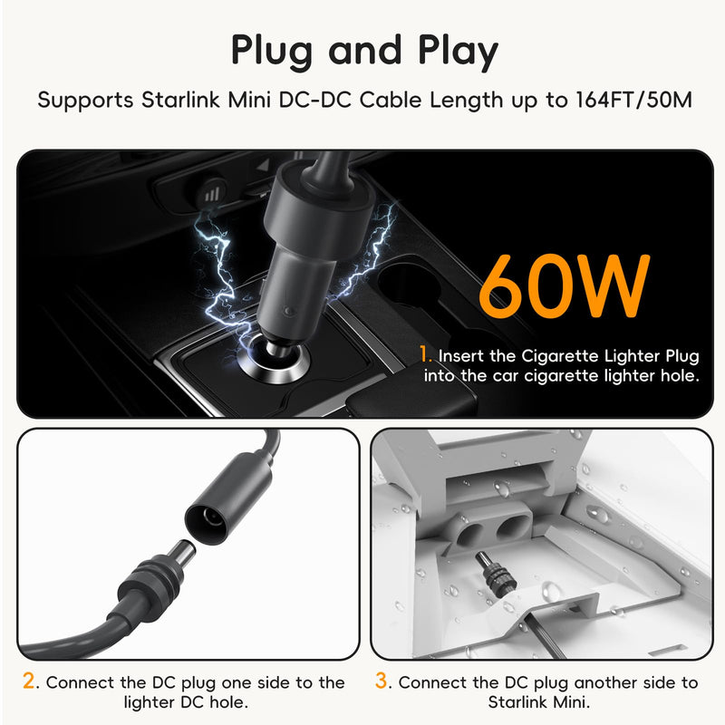 [AUSTRALIA] - Starlink Mini Car Adapter with 16.4FT/5M DC Power Cable,12V to 24V DC Step Up Converter Boost Adapters, 60W Car Cigarette Lighter Adapter Supports 16 AWG 30M Starlink Cable for Trailer Cars/RVs/Ship 