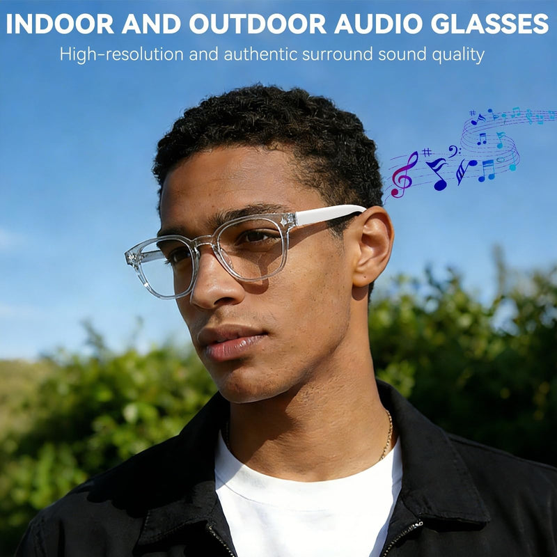 AI Smart Glasses, Bluetooth Glasses for Men & Women, Open-Ear Music & Calls | Touch Control,Voice Assistant,Audio Recording,Real-Time Translation,35g Lightweight for Business Meetings, Travel & Daily Use White Frame-Transparent Lens(Style1)