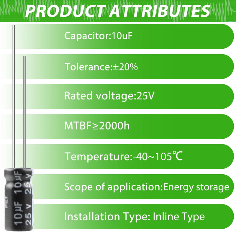 LongZYU Pack of 50 Capacitors 10µf 25V Electrolytic Capacitors Aluminium Electrolytic Capacitors Elkos Capacitor 105°C Capacitors 10µf with Storage Box 5 x 11 mm 10UF 25V