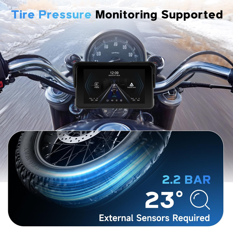 5-Inch Motorcycle CarPlay Screen Wireless Android Auto for Moto with GPS Navigation for Motorbike Bluetooth Voice Control Portable Moto Car Play Screen 5-Inch