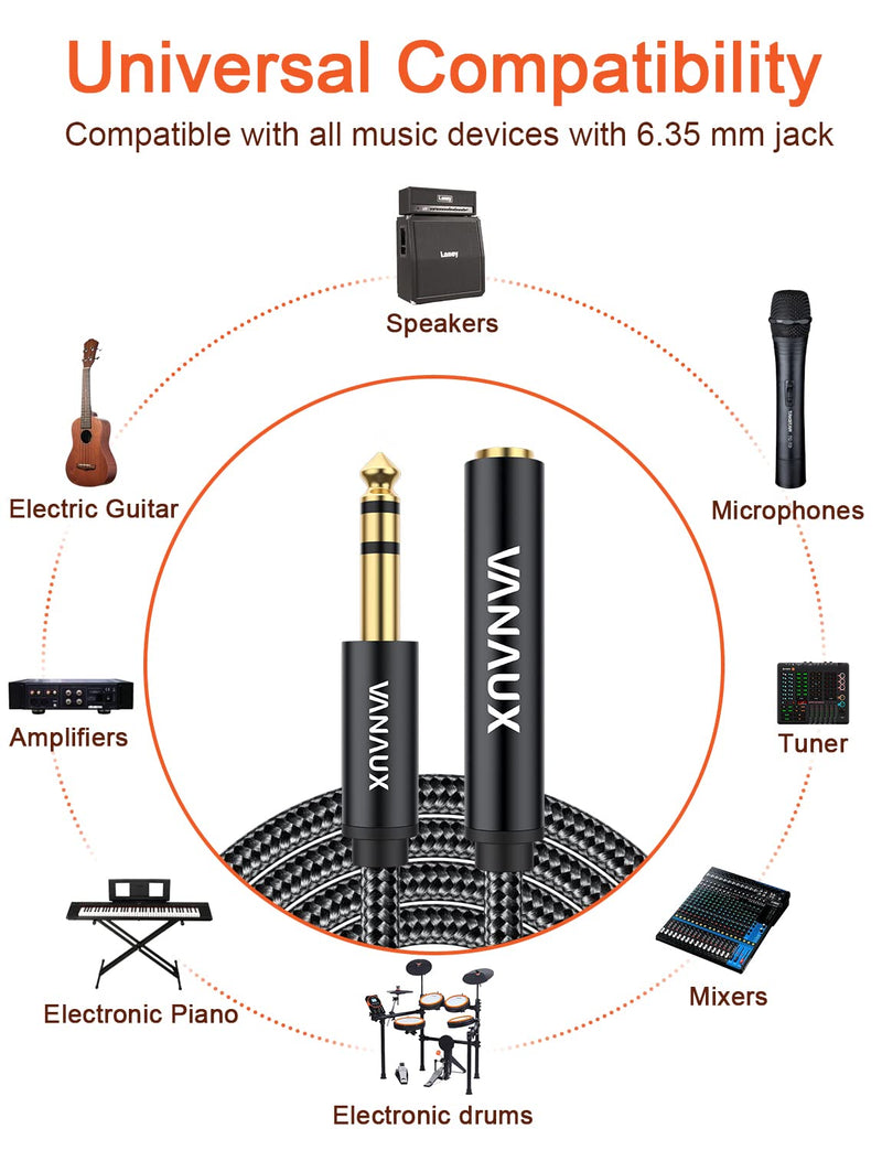 VANAUX 1/4 Inch Extension Cable, 6.35mm 1/4" TRS Male to Female Headphone Guitar Extension Cable with Guitar,Keyboards,Bass,Electronic Drum,Pedal Effects,Amplifier,Mixer,Speaker (10feet/3m) 10feet/3m
