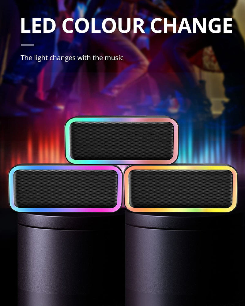 Kunodi Bluetooth Speaker, Bluetooth 5.3 Wireless Portable Speaker with 10W Stereo Sound, Party Speakers with Dynamic RGB Light,18-Hour Playtime,IPX5 Waterproof Speakers for Outdoors, Travel Black