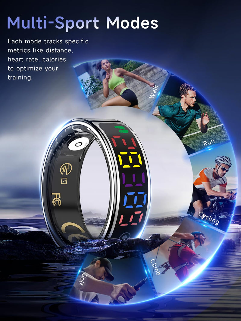 Smart Ring for Women Men, Health Ring with Colorful Display, Fitness Tracker with Heart Rate, Blood Oxygen, Sleep Monitor, No Subscription Fee, 5ATM Waterproof for iPhone & Android (Rose Gold, 12) Rose Gold