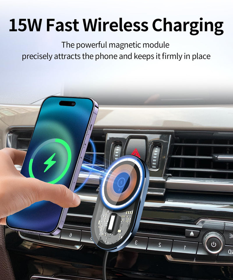 15W Wireless Charging Car Phone Holder for BMW X1 2016-2022,X2 2018-2023 | Magsafe Accessories Fast Charging Magnetic cell phone Holder Clip Compatible with iPhone Android, 3D Fit Vehicle Phone Stand