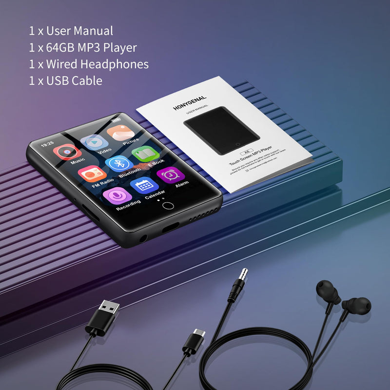 [AUSTRALIA] - 2.8" Display Bluetooth MP3 Player, Portable HiFi Music Player with Bluetooth 5.4, FM Radio, HD Speaker, E-Book, Voice Recorder & Earphones, Black 