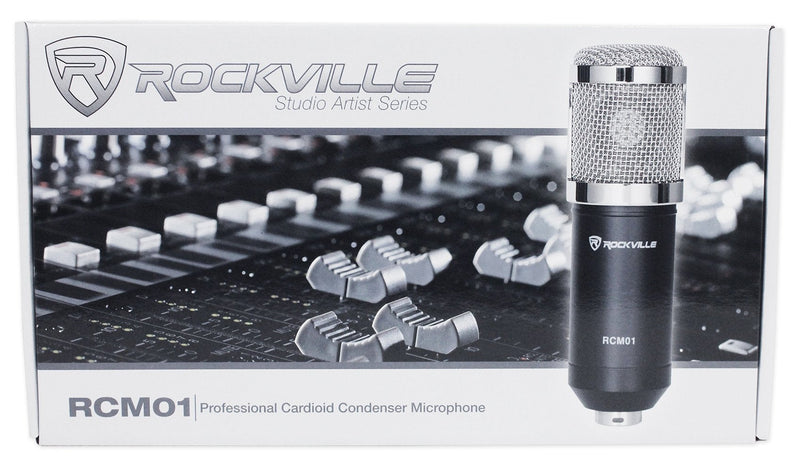 Rockville RCM01 Pro Studio Condenser Microphone, 200 Ohm, Cardioid Pattern, Metal Shock Mount, 30Hz-20kHz Frequency, XLR and 3.5mm Cables, for Vocals and Podcasting