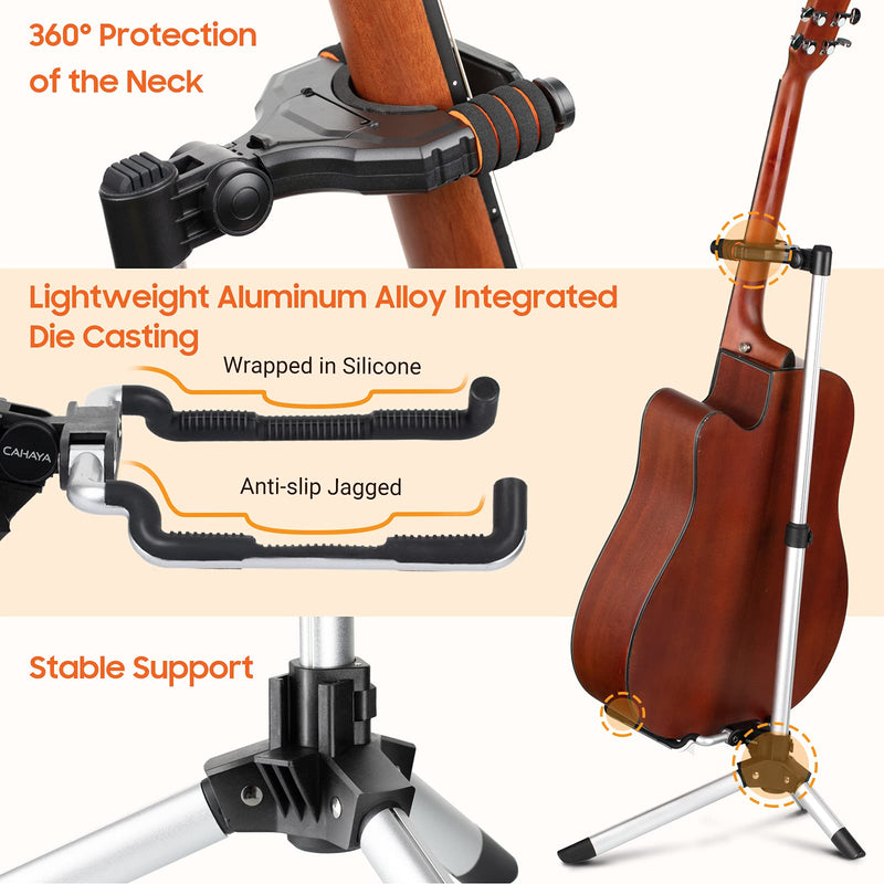 CAHAYA Floor Guitar Stand for Acoustic & Electric Guitars & Bass - Adjustable Height, Folding, Lightweight Travel Instrument Holder