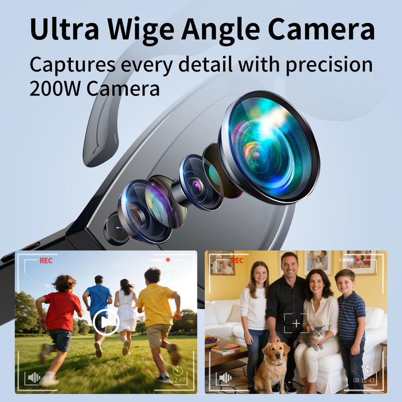 AI Smart Glasses with Camera Stabilization - 8MP POV Video Recording, Real-Time AI Translation, Smart Assistant, Dual-Mic Noise Canceling for Travel & Meetings - Anti-Blue Light, Black Frame