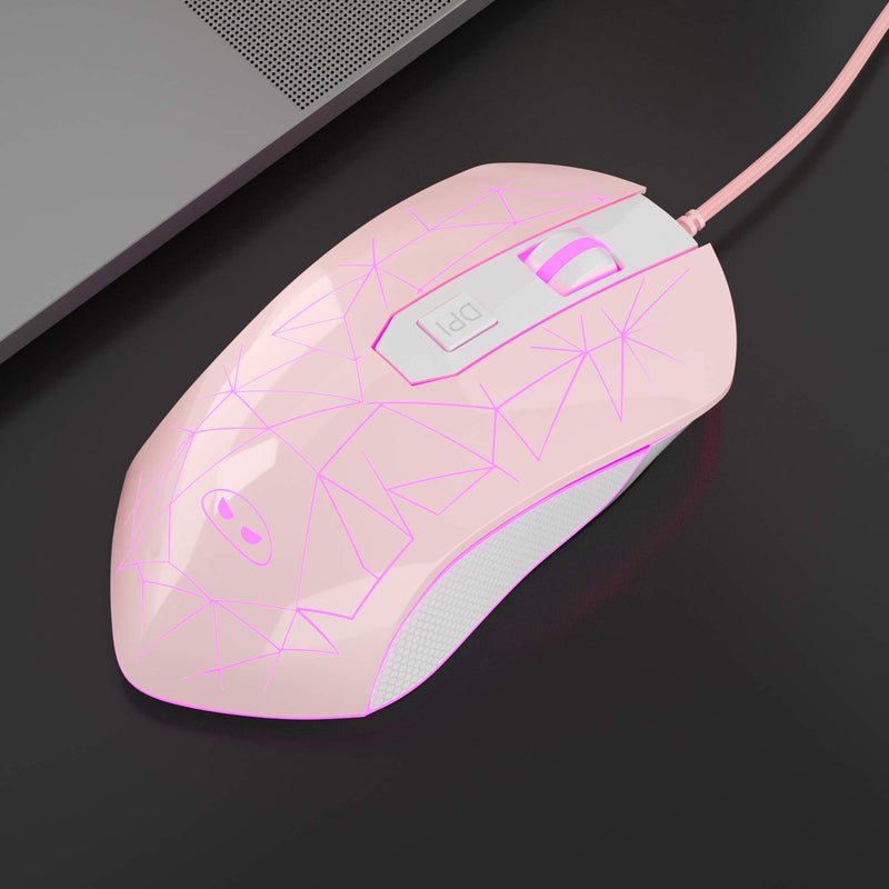 MageGee G6 Wired Gaming Mouse, Ergonomic USB Optical Mouse with 7 Colors Breathing LED Backlit, 6 Adjustable DPI Levels from 600 to 3200 for Laptop PC Computer Games & Work, Pink