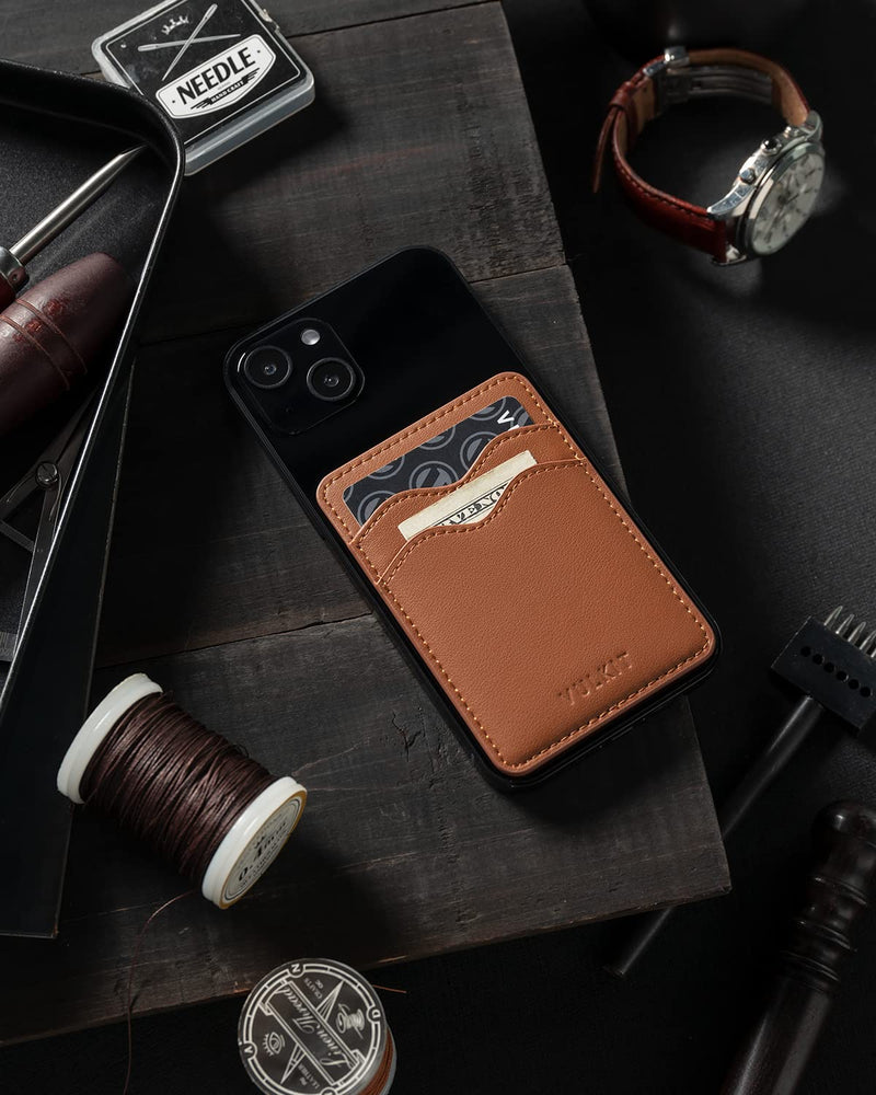VULKIT Phone Card Holder Slim Leather Adhesive Pocket RFID Blocking Credit Card Sleeves Sticker for Back of Smartphone(Brown) Brown