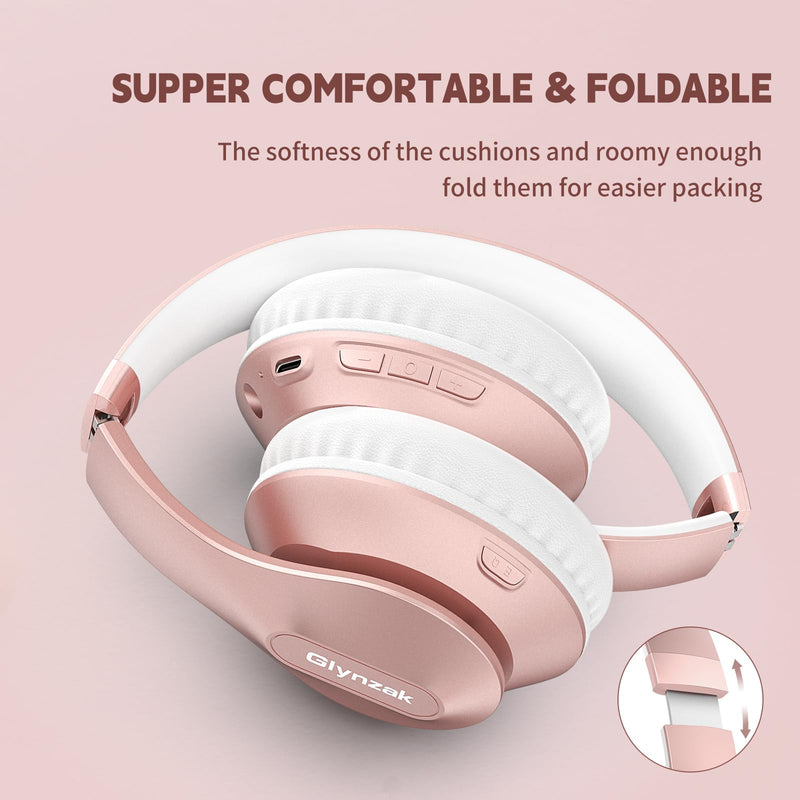 [AUSTRALIA] - Wireless Headphones Over Ear 65H Playtime HiFi Stereo Headset with Microphone and 6EQ Modes Foldable Bluetooth V5.3 Headphones for Travel Smartphone Computer Laptop Rose Gold WH207A 