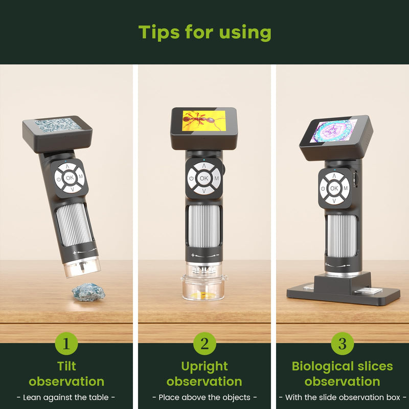 [AUSTRALIA] - JL112 Handheld Microscope for Kids Adults, Portable Digital Microscope with 2" LCD Screen, 1080P USB Pocket Microscope Camera with 8 LED Lights, PC View, Microscope Slide Kit, 32GB 