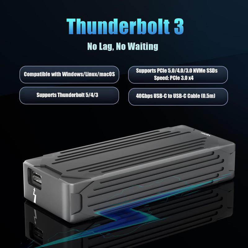 GLOTRENDS ST5109 40Gbps TBT3 M.2 NVMe SSD Enclosure, Compatible with Thunderbolt 5/4/3, Up to 3,000 MB/s with PCIe 3.0 x4 Bus, Support 8TB SSD