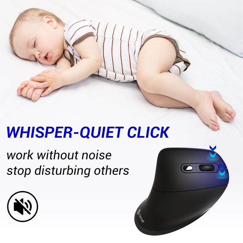 Ergonomic Mouse, iClever Chargable Vertical Mouse Wireless 6 Buttons with Adjustable DPI 1000/1600/2000/2400 Comfortable 2.4G Optical Ergo Mouse for Laptop, Computer, Desktop, Windows, Mac OS-Black