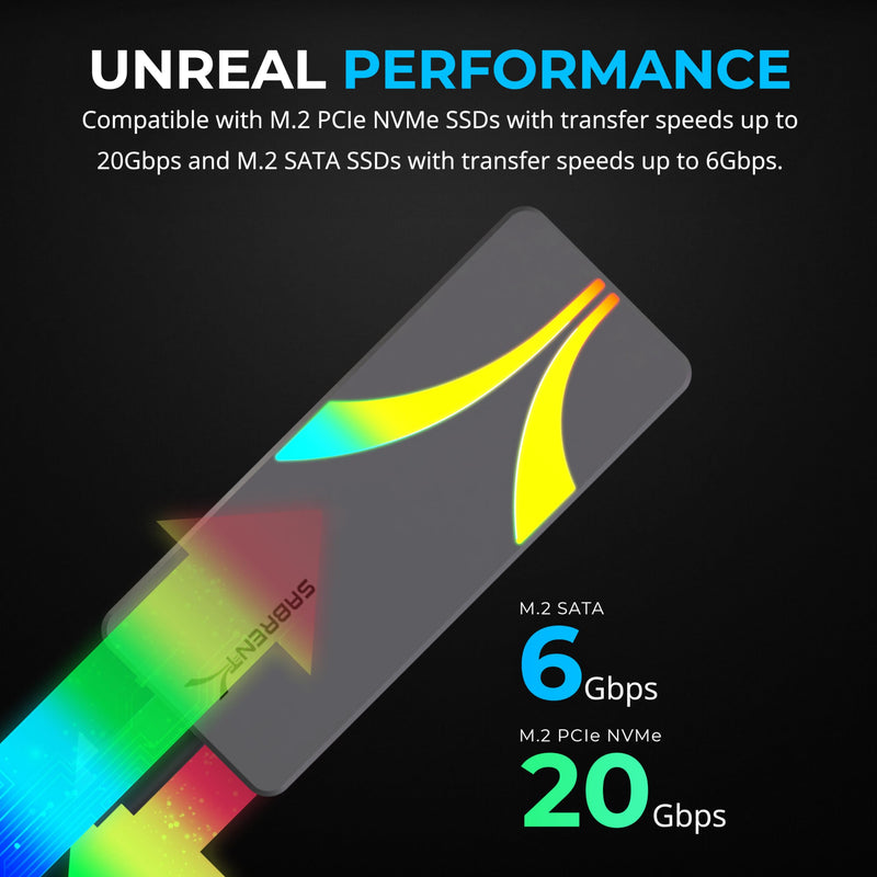 SABRENT Rocket RGB NVMe & SATA M.2 SSD Enclosure, 20Gbps (EC-RGBG) | USB-C 3.2 Gen 2x2 20Gbps; tool-free; UASP; RGB LED; aluminum; 2230-2280; plug & play Multicolor