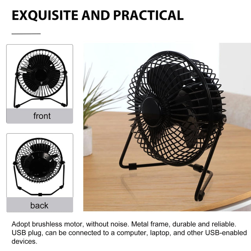 ULTECHNOVO USB LED Clock Fan with Real-Time Temperature Display, 6.5 Inch Quiet Brushless Motor Mini Desktop Cooling Fan, 360° Rotation Metal Frame Portable for Office Computer Desk, Dorm (Black)