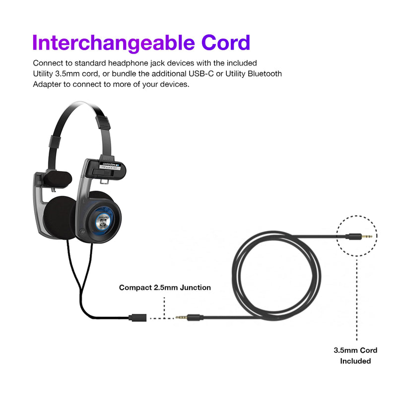 Koss Porta Pro Utility On-Ear Headphones, Stealth Grey Interchangeable Cord | Detachable Cord System, Collapsible Design