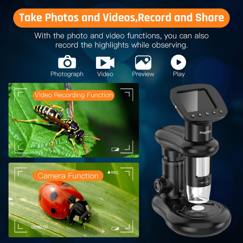 [AUSTRALIA] - 1000x Microscope-Handheld Digital Microscope for Children with 2" LCD Screen,Pocket Microscope for Kids with 8 Adjustable LED Lights,Coins Electronic Magnifier Camera,USB to PC,Including 32GB SD Card 
