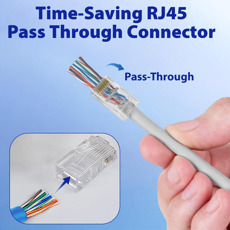 Cyberguys! CAT6 UTP Pass Through RJ45 Connectors – 200-Pack | Gold-Plated 50μ 8P8C Modular Plugs, Supports 24–25AWG Ethernet Cables, 10Gbps High-Speed Network Ends, Easy Install 200 Pack