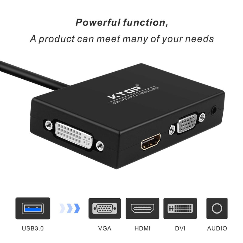 USB 3.0 to HDMI-DVI-VGA Video Graphics Card Adapter for Multiple Monitors-Add HDMI and DVI-D or HDMI and VGA (Compatible for Windows 10, 8.1, 7, XP) USB 3.0 to HDMI-DVI-VGA