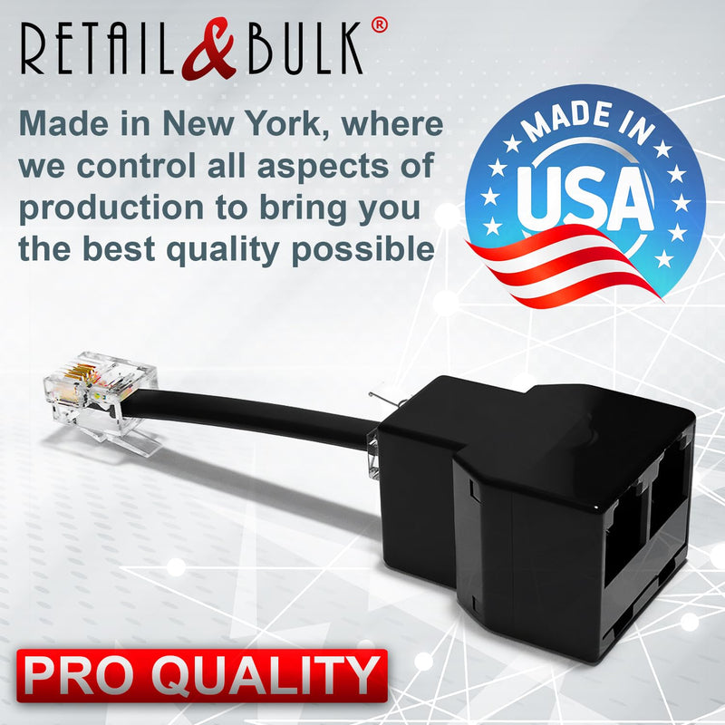 Phone Jack Splitter for Landline Telephone RJ11 6P4C 2-Way in-Line or in-Wall Duplex Adapter (1 Splitter + 2.5 Inch Cable) Made in USA w/ 2.5 inch Cable Black 1