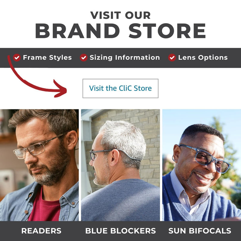 Clic Magnetic Reading Glasses (Long Temples), Computer Readers, Replaceable Lens, Original Long, (M-L, Black, 2.50 Magnification) 2.5 x