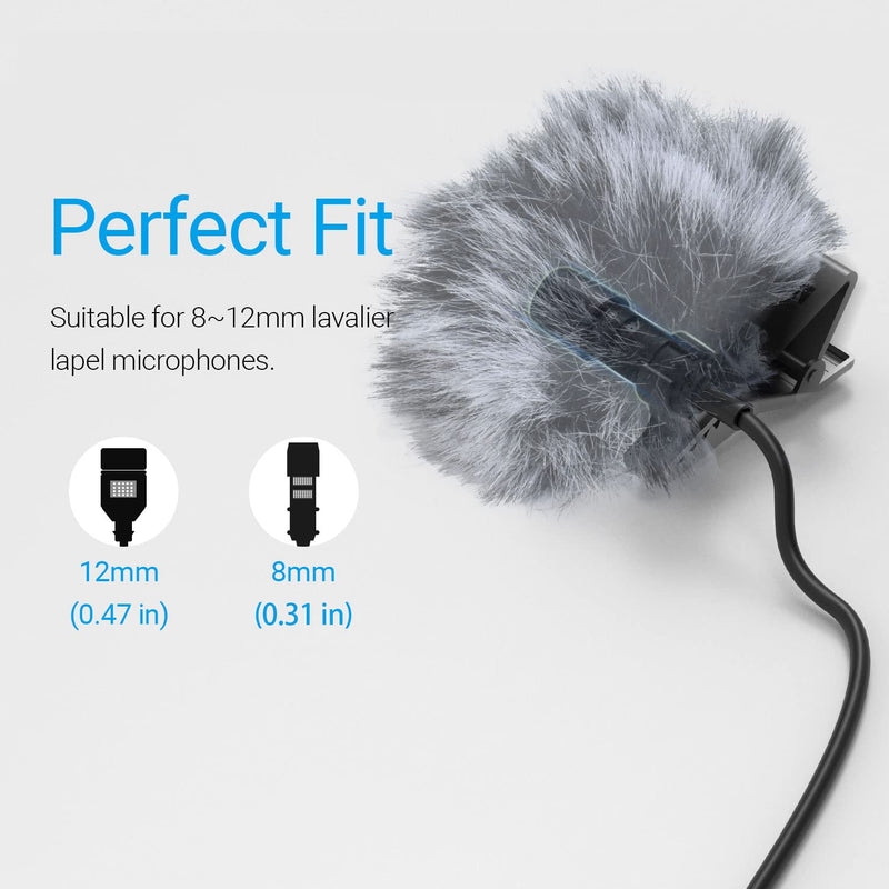 Cubilux Furry Windscreen & Foam Cover Set for Lavalier Lapel Microphone, Wind Muff & Dead Cat Set for Mini MIC, Windshield, Windjammer for Lav MIC, 5-Pack of Each Foam & Furry Cover, 5-Pack of Each