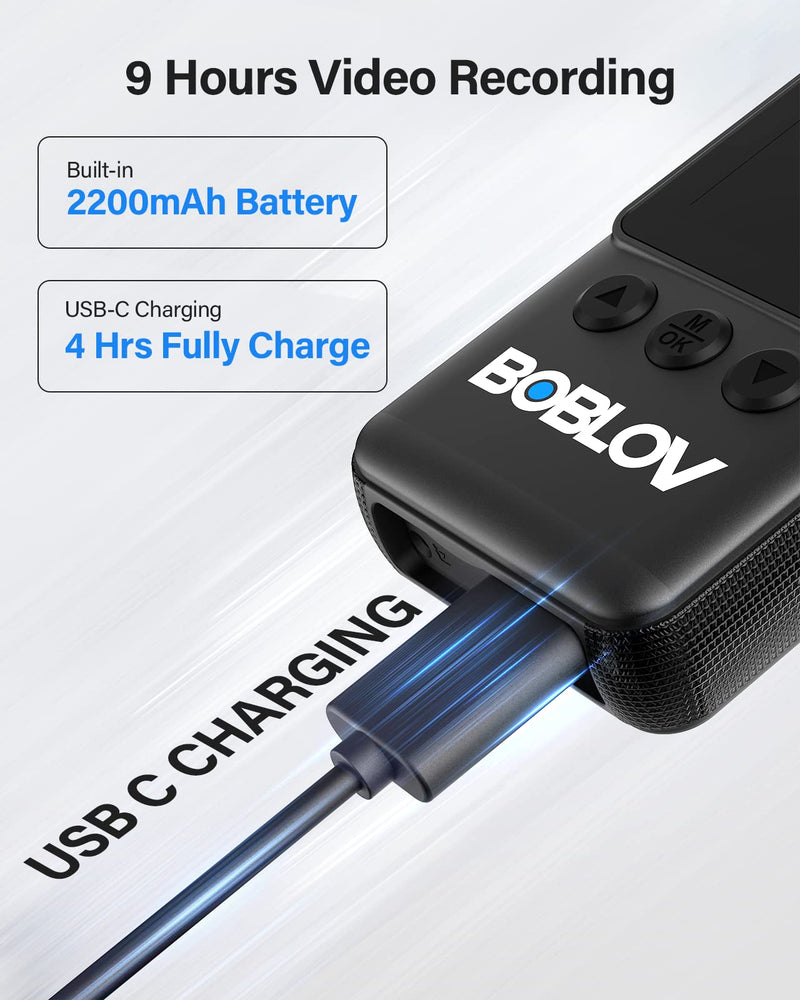 BOBLOV A23 Body Worn Camera, 180° Rotatable Video Camera, 2200mAh Battery with 9Hours Shooting, Night Vision, 1080P, Design for Lecture, Fishing, or Delivery(Memory Card Not Included)